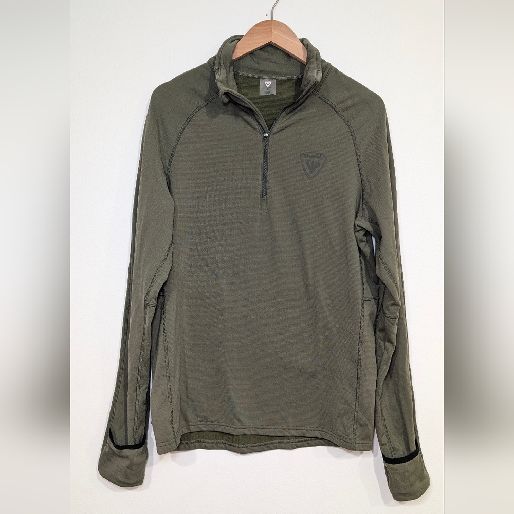 Rossignol Men's LG 1/4 zip Baselayer Shirt Green Active Polartec Pullover Fleece